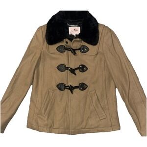 Juicy Couture Toggle Faux‎ Fur Trim Wool Jacket Coat Caramel Camel Women's  XS